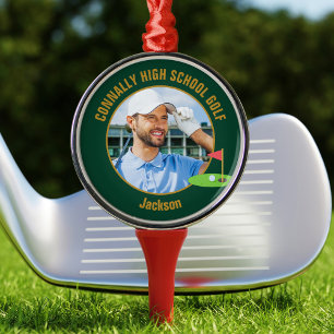 Green Gold Golfer Photo High School Golf Team Metal Ornament