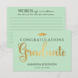 Green Gold Graduate Words of Wisdom Graduation  Enclosure Card