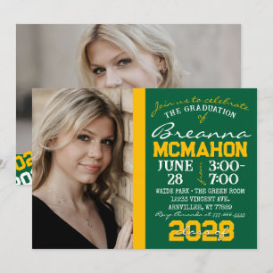 Green & Gold Graduation 2 Photo Invitation