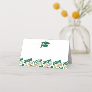Green & Gold Graduation Cap Folding Label, Food or Place Card