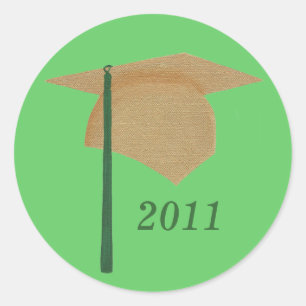 Green & Gold Graduation Cap Stickers, Class of Classic Round Sticker