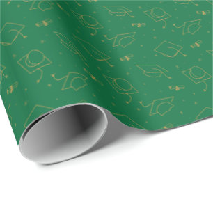 Green & Gold Graduation Cap Toss Wrapping Paper