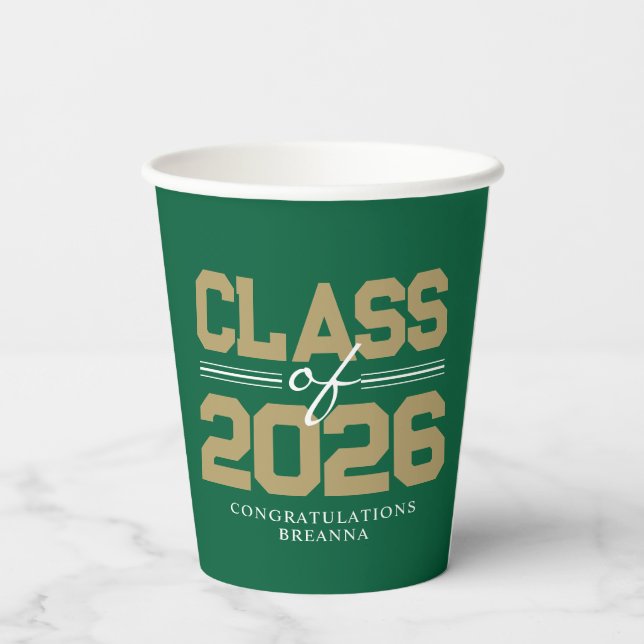 Green & Gold Graduation Class Year Paper Cups (Back)