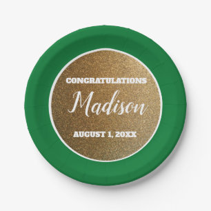 Green Gold Graduation College Trunk Party Paper Plate