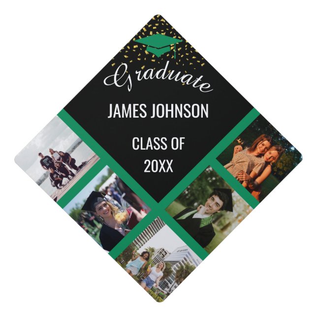 Green & Gold Graduation Photo Class Of 2025 Graduation Cap Topper (Front)