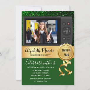 Green Gold Graduation Photo Invitation