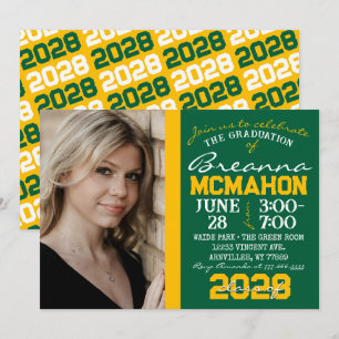 Green & Gold Graduation Photo Invitation