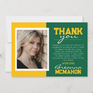 Green & Gold Graduation Photo Thank You Card