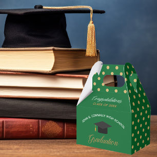Green Gold Graduation Polka Dot Custom 2022 Party Favor Box