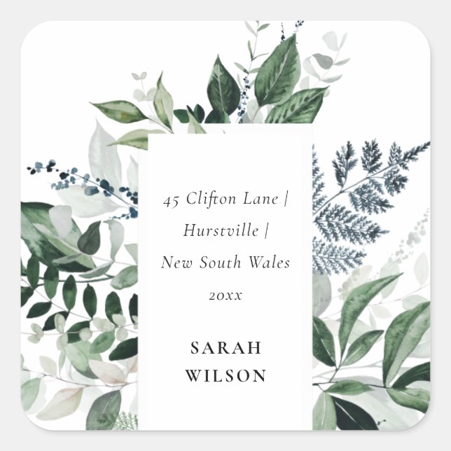 Green Gold Greenery Frame I have Moved Address Square Sticker (Front)