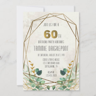 Green Gold Greenery Geometric 60th Birthday Party Invitation