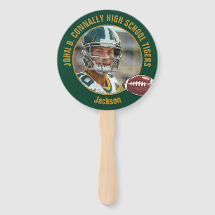 Green Gold High School Football Player Photo Hand Fan