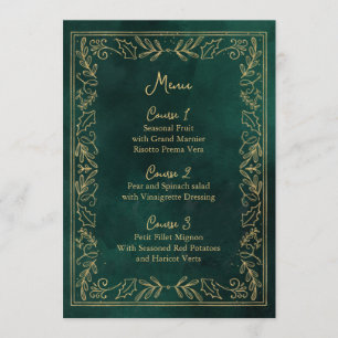 Green Gold Holly Berry Christmas Wedding  Menu