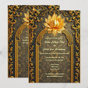 Green gold Indian lotus flower Hindi Hindu elegant Invitation