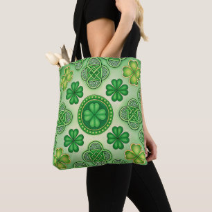 GREEN & GOLD IRISH CELTIC THEMED SCENES TOTE BAG