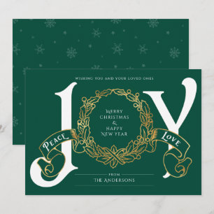 Green Gold Joy Peace Love Carte de Noël personnali