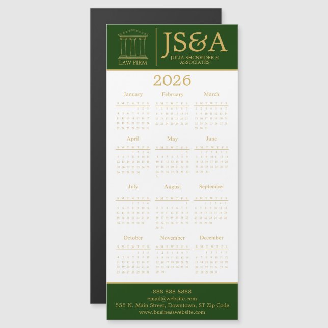 Green Gold Justice Columns Law Firm Logo 2026 (Front/Back)