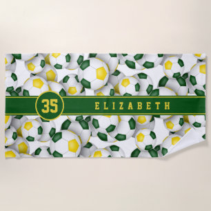 Green gold kids soccer team colours custom gifts beach towel