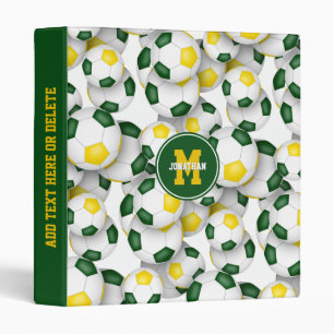Green gold kids team colours soccer balls pattern binder