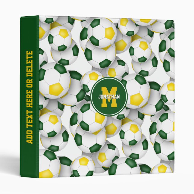 Green gold kids team colours soccer balls pattern  binder (Front/Spine)