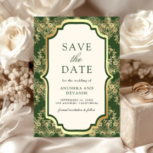 Green Gold Lace Indian Wedding Save The Date