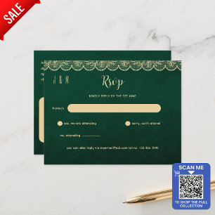 Green Gold Lace Wedding RSVP For Matching Inv Postcard