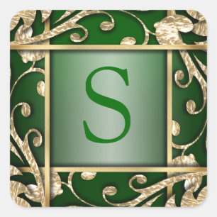Green Gold Lattice Monogram Envelope Seal
