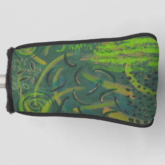 Green Gold Leaf Abstract Paint Golf Putter Cover