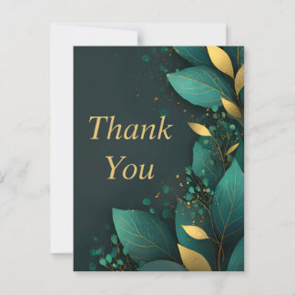 Green & Gold Leaves on Palm Green Thank You Card