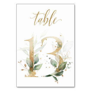 Green Gold Leaves Table 13, Table Number