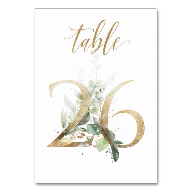 Green Gold Leaves Table 26, Table Number (Front)