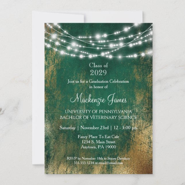 Green Gold Lights Graduation Party Invitation (Devant)