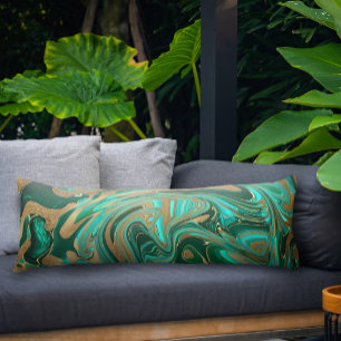 Green & Gold Liquid Marble Body Pillow