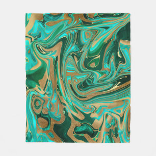 Green & Gold Liquid Marble Fleece Blanket