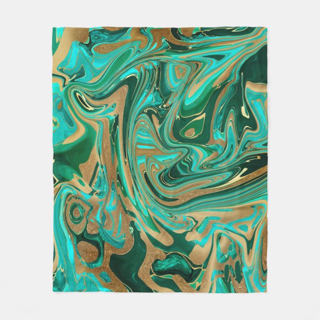 Green & Gold Liquid Marble Fleece Blanket (Front)