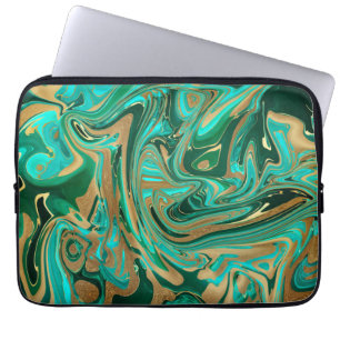 Green & Gold Liquid Marble Laptop Sleeve