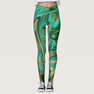 Green & Gold Liquid Marble Leggings