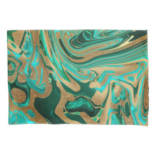 Green & Gold Liquid Marble Pillowcase