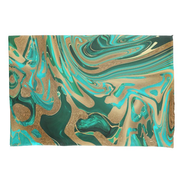 Green & Gold Liquid Marble Pillowcase (Front)