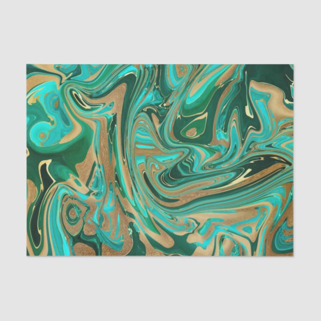 Green & Gold Liquid Marble Tissue Paper (Front)