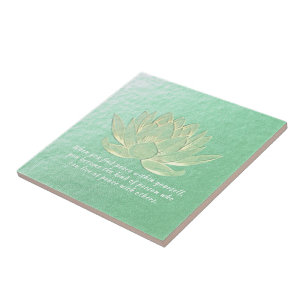 Green Gold Lotus Yoga Meditation Instructor Tile
