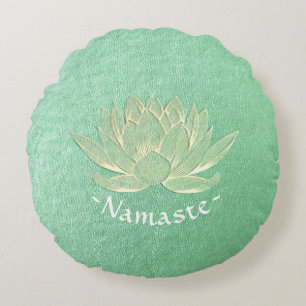 Green Gold Lotus Yoga Studio Meditation Instructor Round Pillow
