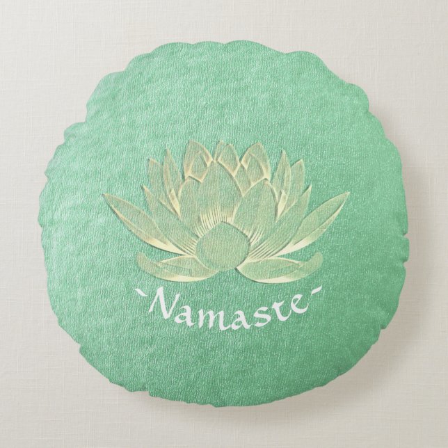 Green Gold Lotus Yoga Studio Meditation Instructor Round Pillow (Front)