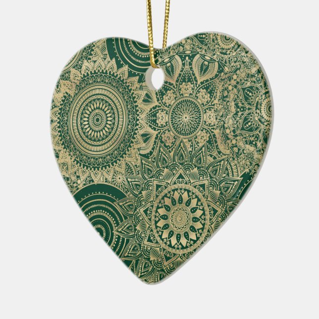 Green Gold Mandala Collection Ceramic Ornament (Left)