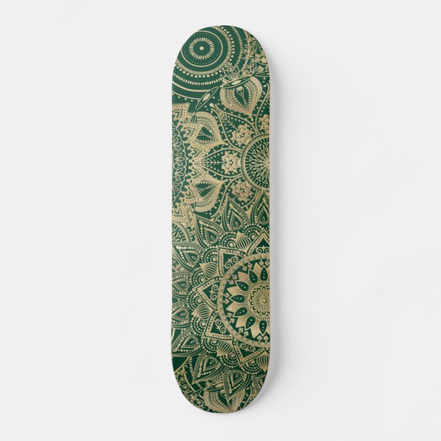 Green Gold Mandala Collection Skateboard (Front)