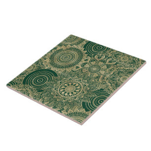 Green Gold Mandala Collection Tile