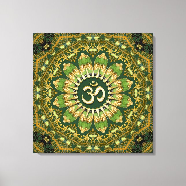 Green Gold Mandala Om Shanti Geometry Meditation Canvas Print (Front)
