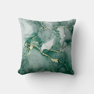 Green, Gold Marble Abstract Throw Pillow