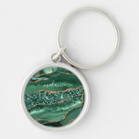 Green Gold Marble Emerald Custom Name Keychain