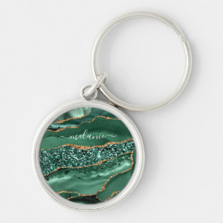 Green Gold Marble Emerald Custom Name Keychain